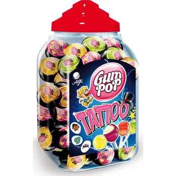 Cukrovinka Lízátko GUM POP 18 g TATTOO (ovocné lízátka se žvýkačkou a tetováním, 100 ks, 1ks= 2,80 Kč)
