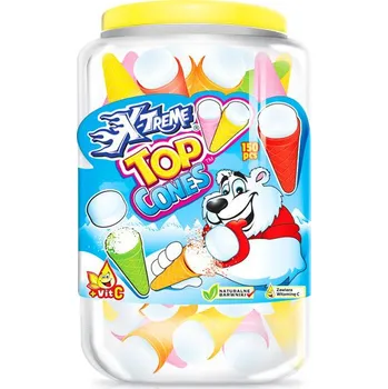 Dóza na potraviny ZMRZLINKY ovocný komprimát - s kyselým práškem 12.5 g - dóza 150 ks (dóza 150 ks / ovocný komprimát top cones / s kyselým práškem uvnitř)