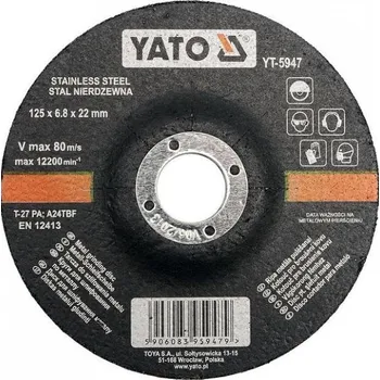 Brusný kotouč YATO Kotouč na kov 115 x 22 x 6,0 mm vypouklý brusný INOX, YT-5946