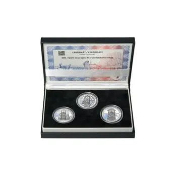 SESTROJENÍ STAROMĚSTSKÉHO ORLOJE – návrhy mince 200 Kč - sada 3x stříbro 1 Oz b.k.