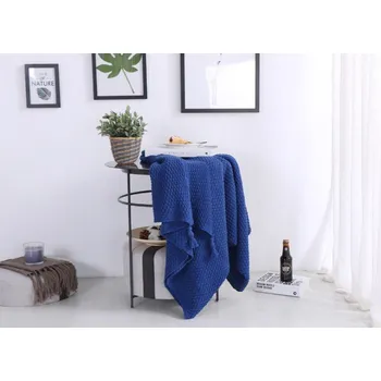 Pletená deka se střapci - modrá