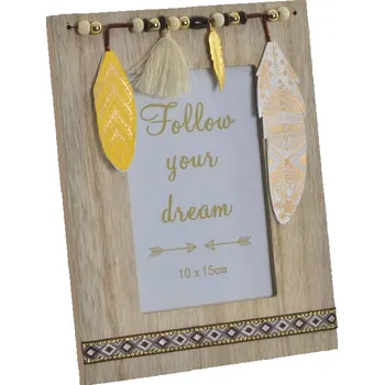 Fotorámeček boho styl 22 x 17 cm - peříčka - foto 10x15cm