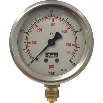 NEREZ glycerinový manometr pro spodní připojení, DN63 0-4bar G1/4" SV Parker PGB0631004