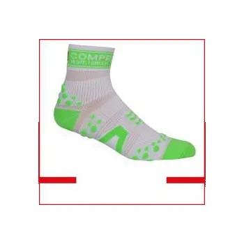 Pánské ponožky COMPRESSPORT Pro Racing RUN SOCKS V2 high bílé se zelenými výstupky T2 ponožky + DÁREK DLE VÝBĚRU!