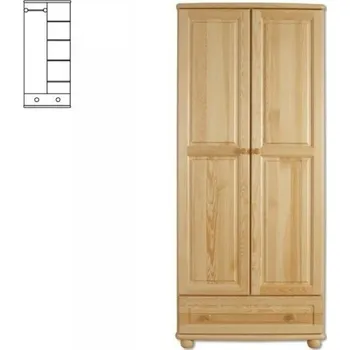 Šatní skříň Nabytek-dreveny.cz Dřevěná šatní skřín se šuplíkem MASIV 107 z borovice Barevné provedení: Olše