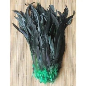 Kohoutí peří barvené 30-35 cm, barva přírodní černá se zelenou