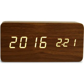 Hodiny WOODOO CLOCK digitální LED dřevěné hodiny tmavé dřevo š 15 x h 4 x v 7 cm