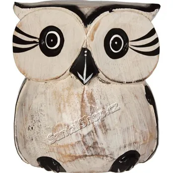 Soška Sova dřevo bílá s konturou 10 cm