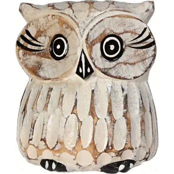Soška Sova dřevo bílá řezba 12 cm