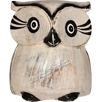 Soška Sova dřevo bílá s konturou 12 cm