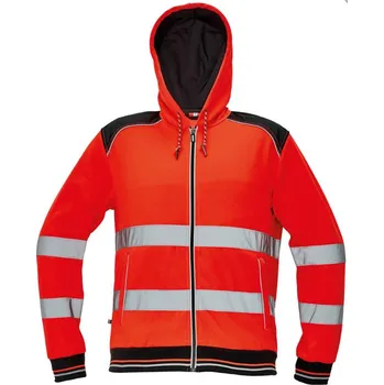 pracovní bunda CERVA Knoxfield Hi-Vis reflexní mikina s kapucí červená