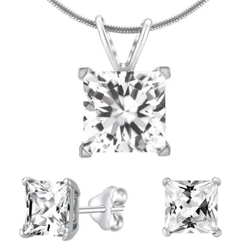 Módní doplněk Stříbrný set šperků čtverec krystal náušnice a přívěsek JJJSQ55