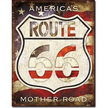 Plechová cedule Rt. 66 - Americas Road - plechová cedule, 40x32 cm