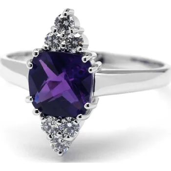 Prsten Klenoty Budín Ručně vyrobený prsten z bílého zlata s ametystem a diamanty J-28476-17 (J-28476-17 POŠTOVNÉ ZDARMA!! - velikost prstene libovolná)