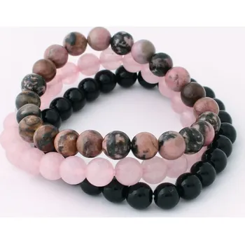 Souprava šperků Sada náramků onyx rhodonit a růženín