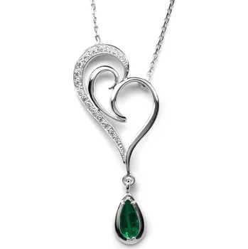 Prsten Klenoty Budín Ručně vyrobený náhrdelník z bílého zlata se smaragdem a diamanty J-28007-17 (J-28007-17 - POŠTOVNÉ ZDARMA!!)