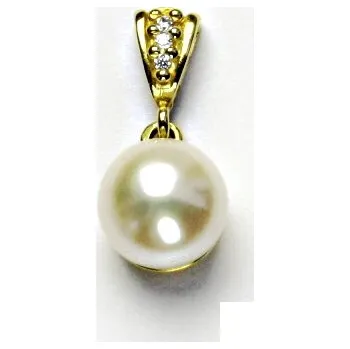 Přívěsek Zlatý přívěsek, žluté zlato, přírodní perla bílá 10 mm, přívěšek, P 1298/2