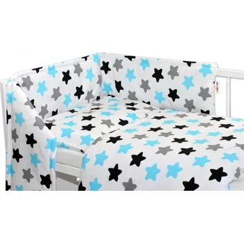Povlečení Baby Nellys barevné hvězdičky mantinel s povlečením 120 x 90 cm, modré