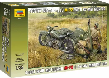 Plastikový model Zvezda Soviet Motorcycle M-72 with Mortar 1:35