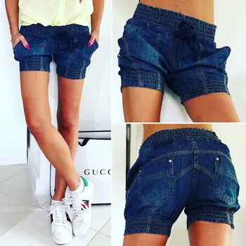 Dámské kraťasy V&amp;V Dámské jeans kraťasy se žabkováním - tmavě modré - 25