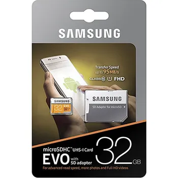 Paměťová karta Samsung EVO microSDXC 32 GB Class 10 UHS-I + SD adaptér (MB-MP32GA/EU)