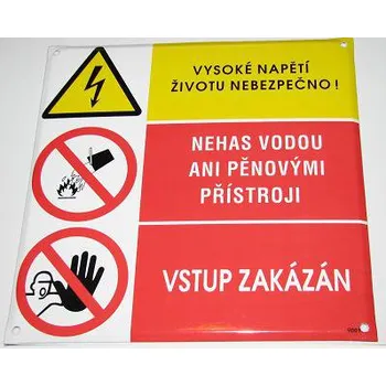 9001 - Vysoké napětí - Životu nebezpečno - Nehas vodou - Vstup zakázán smalt 297x297 mm