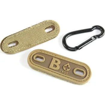 Nášivka EmersonGear PVC 3D visačka s krevní skupinou B+ - Coyote Brown (CB)