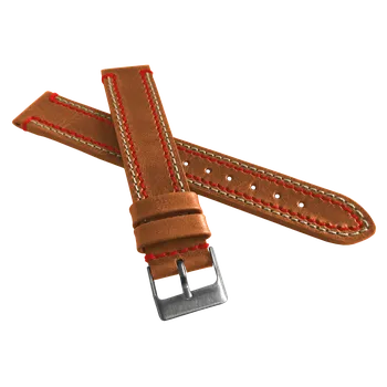 Řemínek na hodinky Dvojitě prošitý hnědý řemínek LAVVU SPORT z luxusní kůže Top Grain - 20 XL (řemínek, pásek na hodinky LSDXE20 - prodloužený pásek)