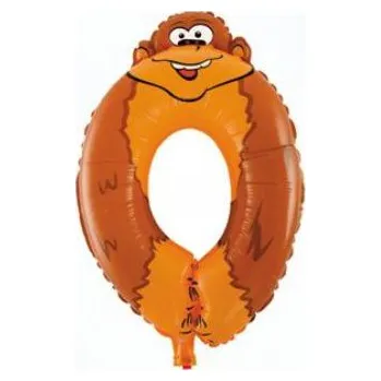 Balónek Balón foliový Opice 35 cm - číslice 0 (NELZE PLNIT HELIEM) - safari
