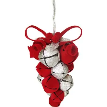 Vánoční dekorace Dekorace závěsná - červeno / stříbrné hrozny z rolniček 10 cm, 1ks