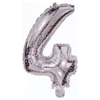 Balónek Balón foliový číslice STŘÍBRNÁ 35 cm - číslice 4 (NELZE PLNIT HELIEM)