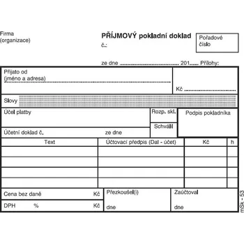 příjmový pokladní doklad NCR č.53, 2x50 listů