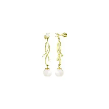 Náušnice Luxusní náušnice visací zlaté Propletené vlnky s brilianty a mořské perly Akoya