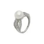 Prsten bílé zlato Perla bílá se zirkony SL-24707 - velikost 52