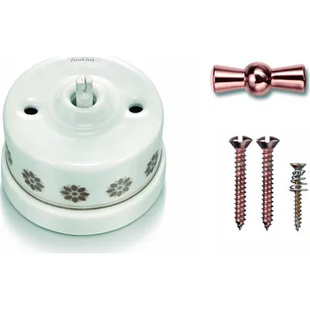 vypínač FONTINI by Font Barcelona Porcelánový vypínač povrchový Garby H/Z dekor, klička měď Řazení: Vypínač č.6 – schodišťák – ovládá se ze 2 míst 30 308 63 31