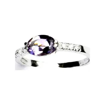 Prsten Zlatý prsten, bílé zlato,prstýnek s čirými zirkony a přírodním sv. ametystem, VR 237