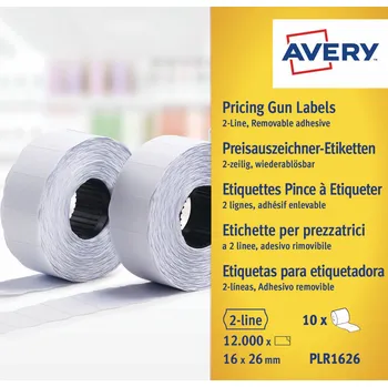 Samolepící etiketa Avery Zweckform PLR1626 Snímatelné etikety do etiketovacích kleští 26x16 mm, 12000 ks, bílé