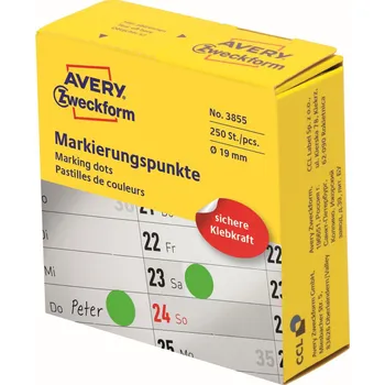 Speciální papír Avery Zweckform 3855 Samolepicí body Ø 19 mm, 250 ks, světle zelené