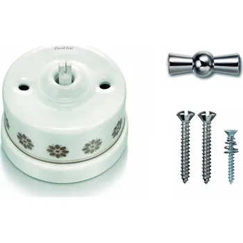 vypínač FONTINI by Font Barcelona Porcelánový vypínač povrchový Garby H/Z dekor, klička chrom Řazení: Vypínač č.6 – schodišťák – ovládá se ze 2 míst 30 308 63 26