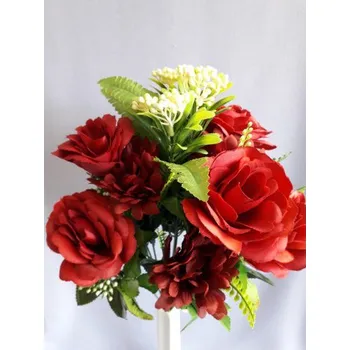 umělá květina Gerbery, růže kytice H302 tm.červená