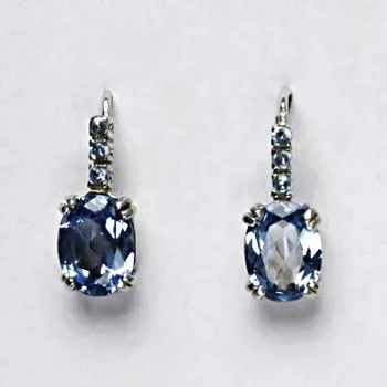 Náušnice Stříbrné náušnice, syntetický akvamarin, náušnice ze stříbra, VE 8