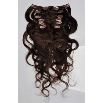 CLIP IN 7pásů TMAVĚ HNĚDÁ vlnité #2, 70g, 45cm, 100% lidské vlasy