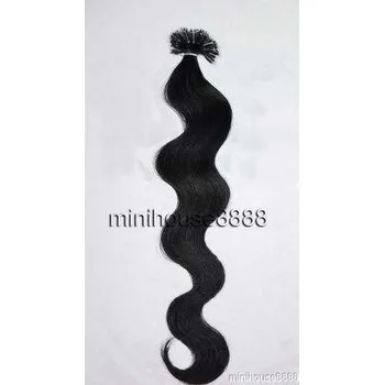 Příčesek KERATIN EXTENSION 100 pramenů ČERNÁ vlnitá #01,50g, 50cm, 100% lidské vlasy k prodloužení