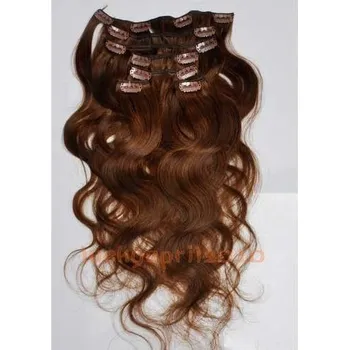 CLIP IN 7pásů TMAVĚ HNĚDÁ vlnité #4, 70g, 45cm, 100% lidské vlasy