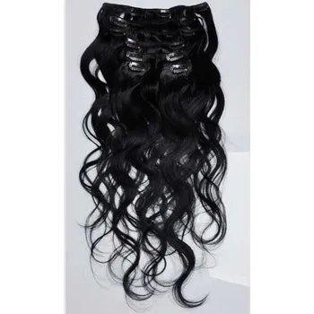 Příčesek CLIP IN 7pásů ČERNÁ vlnité #01, 70g, 45cm, 100% lidské vlasy