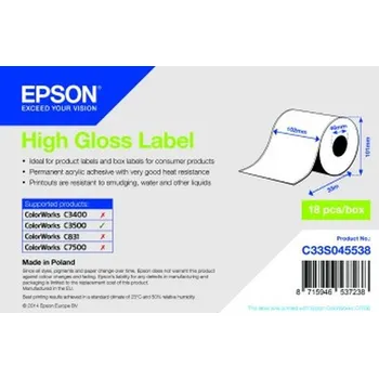 Kotouček do pokladny a tiskárny štítků Epson High Gloss Label C33S045538 102 mm x 33 m