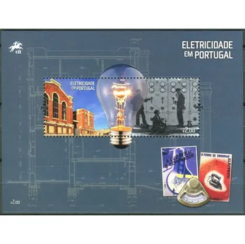 Poštovní známka CTT - Portugal post (2018) MiNr. 4367 ** - Portugalsko - BLOCK 425 - Elektřina v Portugalsku - Bývalá vodní elektrárna "Central Tejo", Lisabon; žárovka; Pracovník v kontrolní místnosti