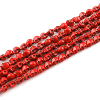 Drahý kámen Lebka ze syntetického tyrkysu - červená - 9 x 7 mm - 1 ks