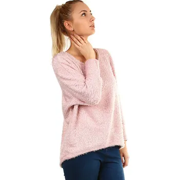 Dámský svetr Glara Chlupatý dámský svetr s netopýřími rukávy 410589 růžová one size