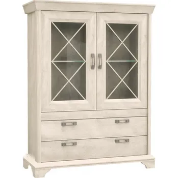 Knihovna Prosklená vitrína se zásuvkami pinie bílá KAMIR KSMV64